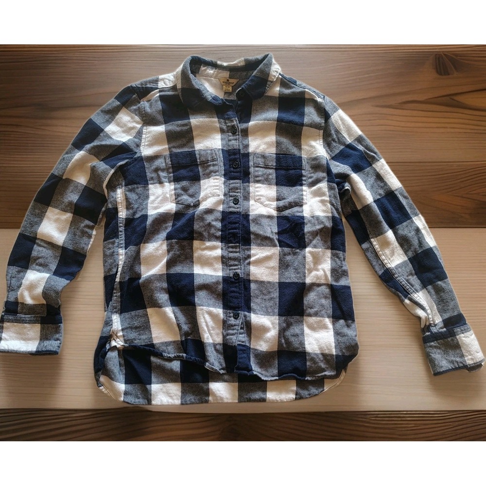 Woolrich Buffalo Plaid Flannel Long Sleeve Button Front Top Women's M Blue White